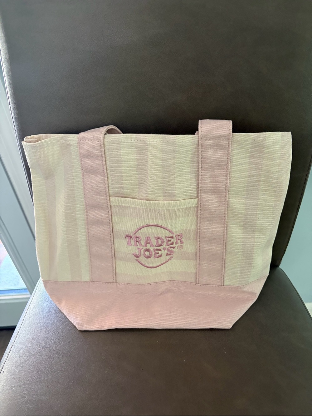 Trader Joe's Pink Stripe Canvas Tote Bag